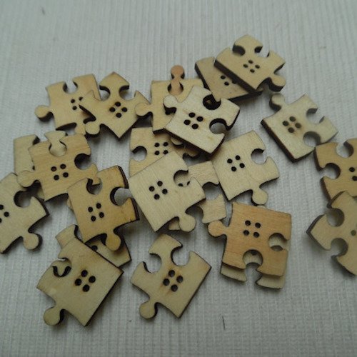 6 boutons puzzle 26x21x3.5mm  bois 4 trous