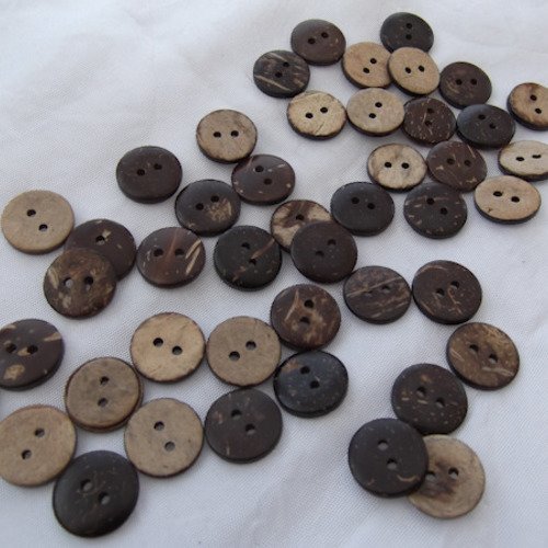 10 boutons en bois de coco naturel 15mm