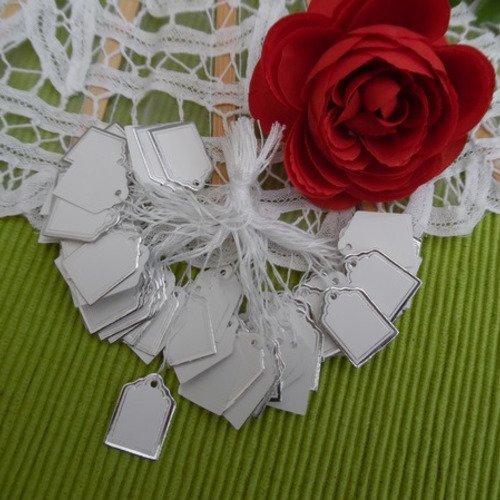 Lot de 25 étiquettes 24x17mm blanche et argenté brillant