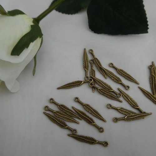2 plumes ciselées 3d bronze 28x5x2mm