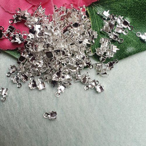 20 supports griffe perles strass 3x3mm cuivre argenté blanc 7.4x3.5mm