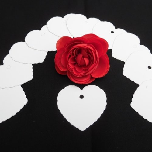 Lot de 10 étiquettes coeur cartonnées blanches dentelées 5.4x5.8cm
