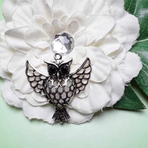 1 pendentif hibou chouette sur branche 4.9x4.6cm ajouré argent tibétain