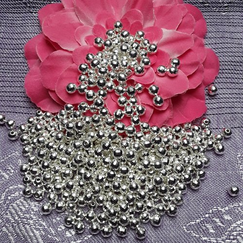Lot de 20 perles 6mm ronde facette acrylique argenté blanc