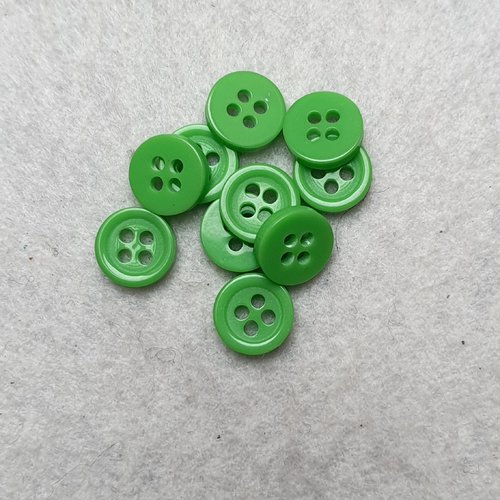 8 boutons vert foncé 9x2mm résine rond