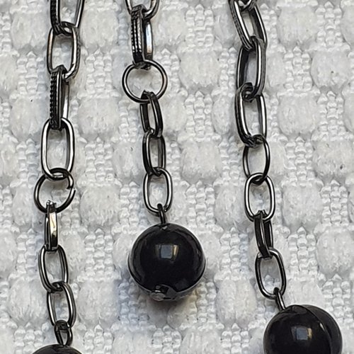 Lot de 4 chainettes argentées à perle noire 10mm
