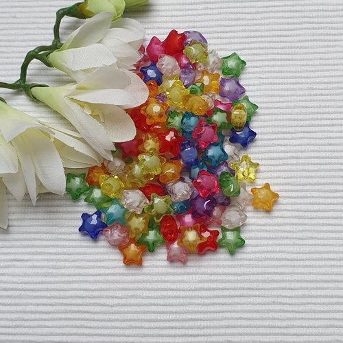 20 perles étoile blanche multicolore 12mm acrylique