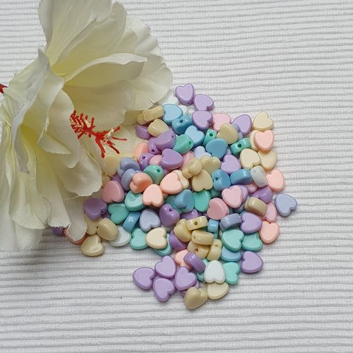 15 perles coeur pastel mixte 8.5x8.5x4mm acrylique