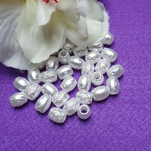 5 perles tambour blanc nacrée 10x8.8mm acrylique