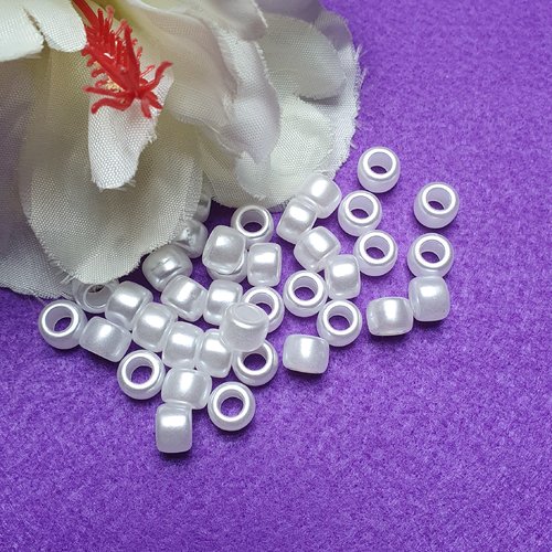 5 perles tambour nacrée blanche 8x6mm acrylique