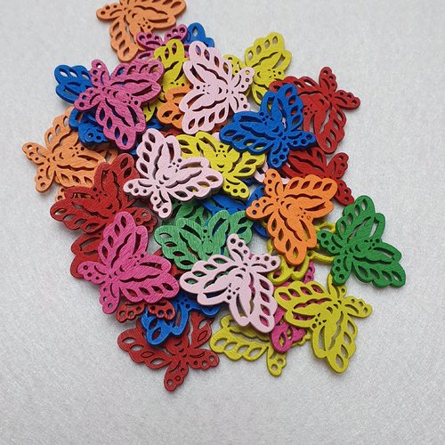 5 connecteur rose bois papillons 28x21.5mm ajouré