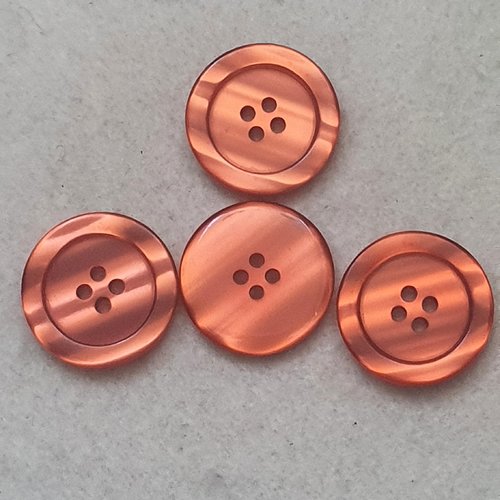 4 boutons orange nacré 23mm résine