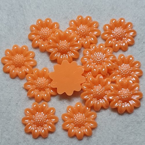 2 cabochons fleur orange reflet 20mm acrylique