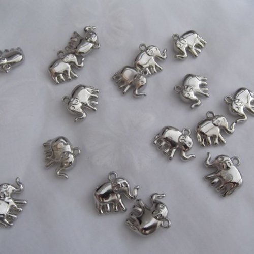 5 breloque éléphant 24x21mm argenté brillant acrylique