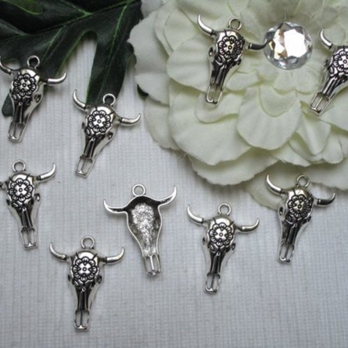 1 pendentif "bétail far west" vache buffle 3.2x2.6cm country argent tibétain