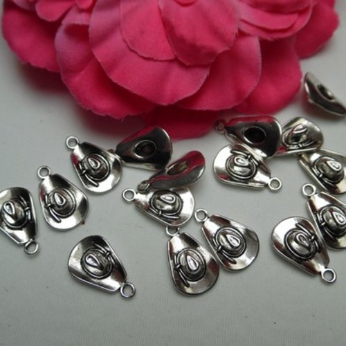  lot de 2 breloques chapeau de cow-boy argent tibétain 21x13mm