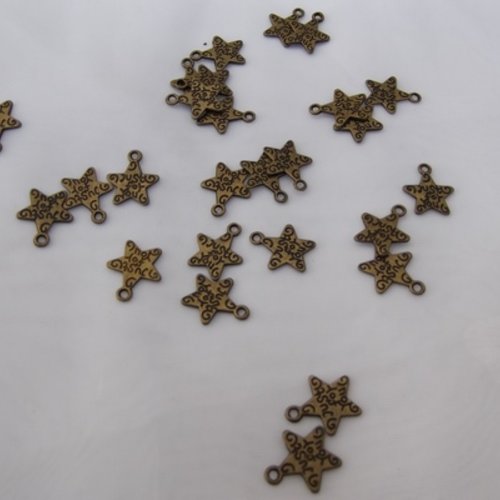 10 breloques étoile just for you 3d bronze 14x12mm