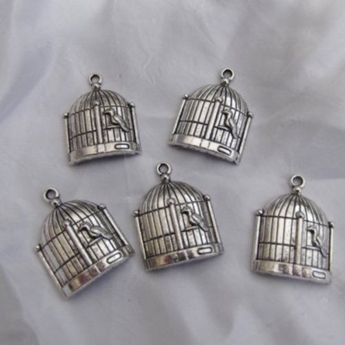 Lot de 2 breloques cages à oiseau 32x23.5mm argent tibétain