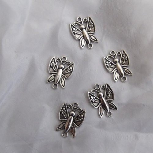 3 connecteurs papillon argent tibétain cuivre 23x17mm