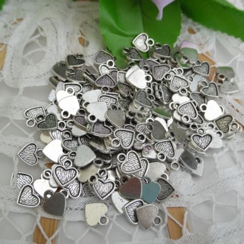 Lot de 8 breloques coeur argent tibétain 11x9mm