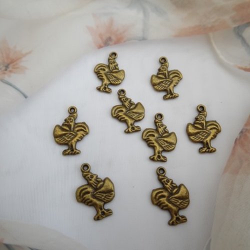Lot de 3 breloques coq signe du zodiaque chinois bronze 3d 22x15mm