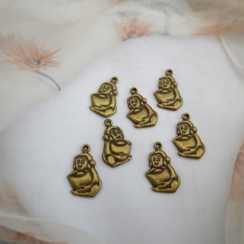 Lot de 3 breloques singe signe du zodiaque chinois bronze 3d plein ciselé 21x14.5mm
