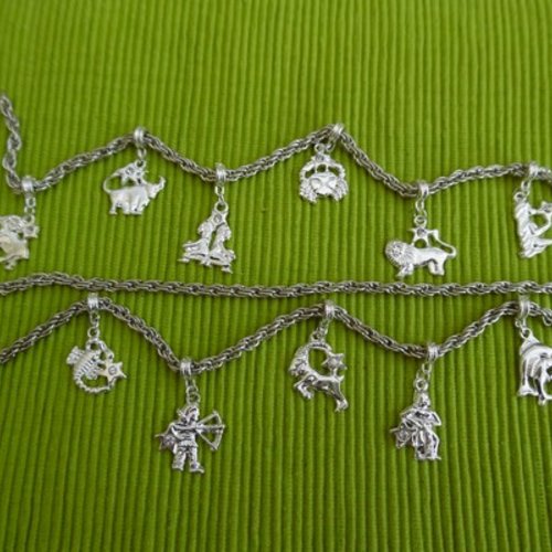 1 breloque signe du zodiaque "gémeaux" avec strass diamond sur bélière argenté blanc brillant hauteur 33mm