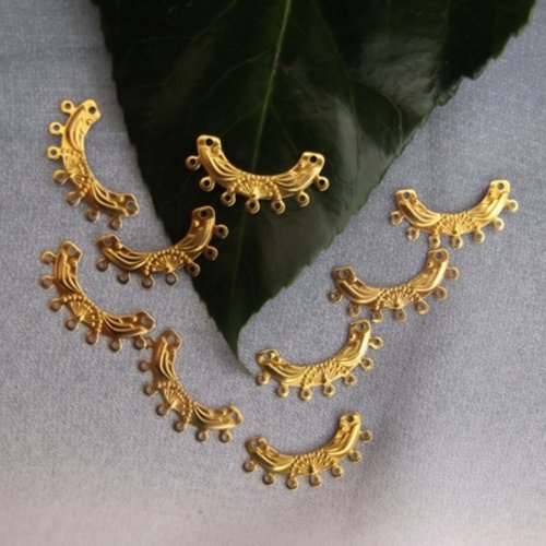 3 estampes connecteurs fleur filigrane doré 25x12 mm