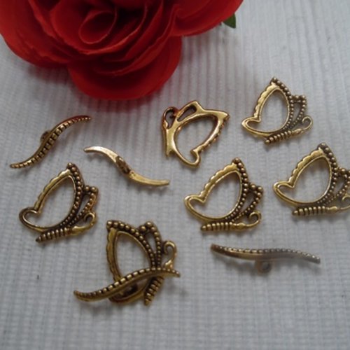 Lot de 2 sets toggle style papillon ciselé doré vieilli 20.5x17/25.5x2.4mm