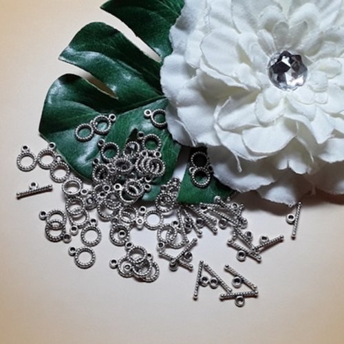  lot de 5 fermoirs toggle argent tibétain strié de 12x9mm-1.6x5mm 