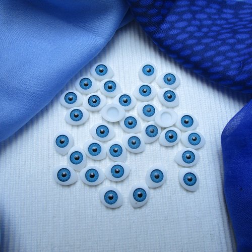 Lot de 4 supports oeil bleu ovale pour peluche ourson etc.. à coller en acrylique de 17x11mm