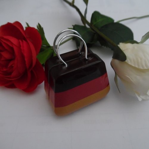 1 bijou petit sac valise marron rouge beige/jaune aluminium 5.5x4x7cm