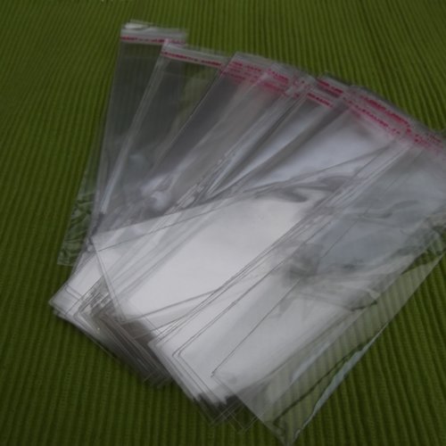Lot de 50 sachets 16x3.5cm pochettes auto-adhésif transparentes 