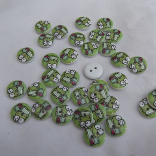 Lot de 10 boutons grenouille 15x3.5mm bois vert