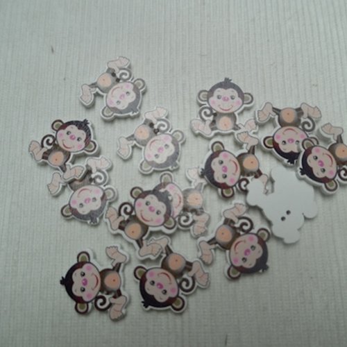  lot de 5 boutons singes 28x29.3x3mm multicolore bois