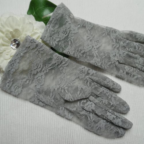  paire de gant mitaine dentelle gris polyester 21cm