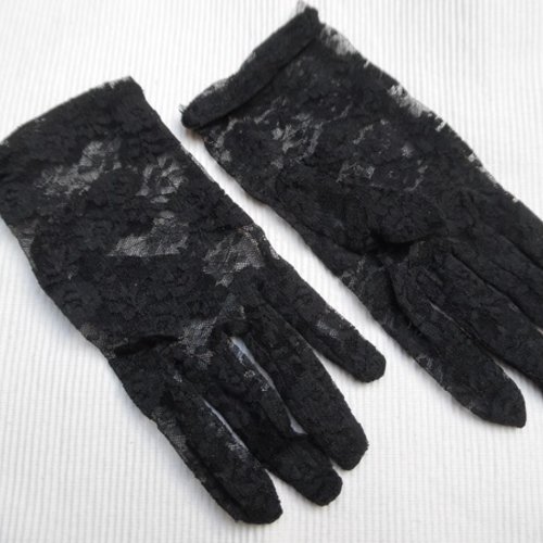 Paire de gant mitaine dentelle noir polyester 21cm