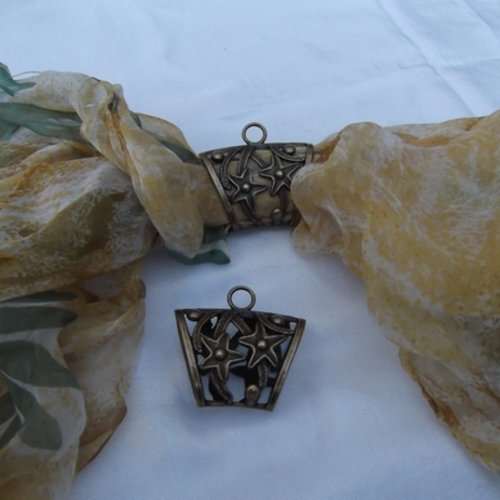 1 bélière foulard ciselé recto verso fleur ajouré bronze 4x3.9cm