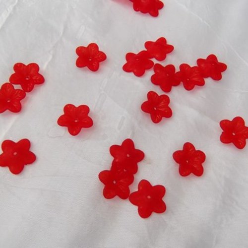 Lot de 20 coupelles dépolies fleur acrylique rouge 18x17mm