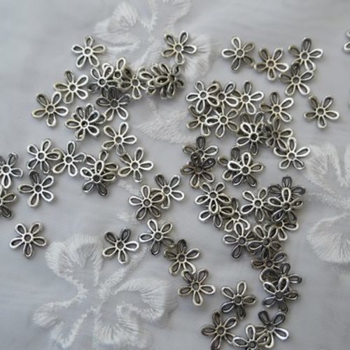 10 coupelles perles connecteurs 5 pétales 11x2mm argent tibétain