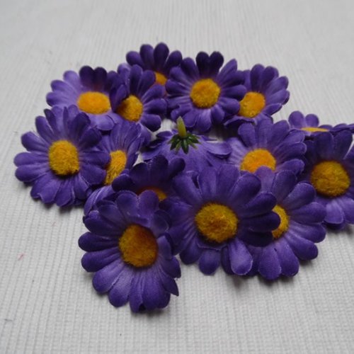 Lot de 4 fleurs marguerite pâquerette violet jaune 4cm