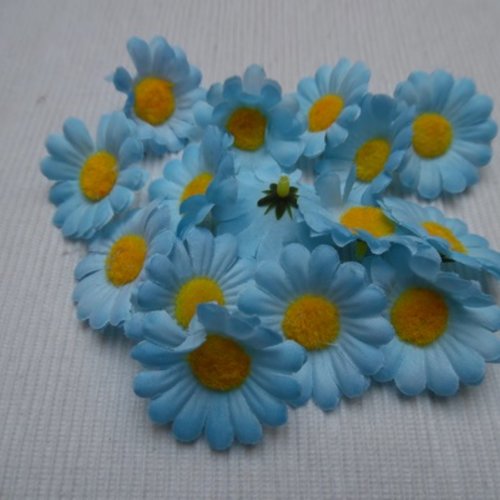  lot de 4 fleurs marguerite pâquerette bleu ciel jaune 4.5cm 