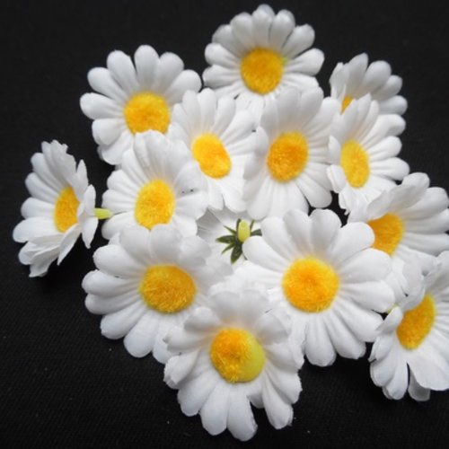 Lot de 4 fleurs marguerite pâquerette blanche jaune 4.5cm 