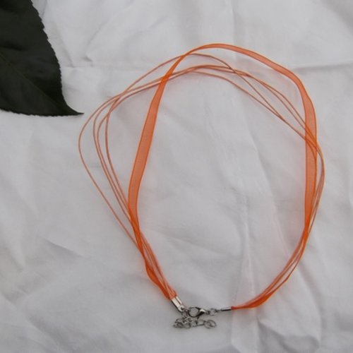  collier corde orange clair ruban organza orange foncé 43cm