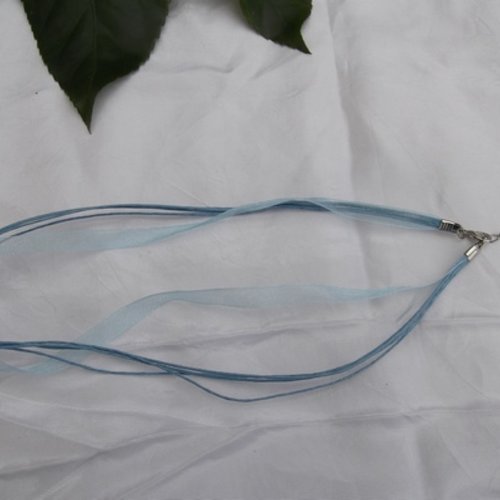  collier corde bleu ruban organza bleu 43cm 