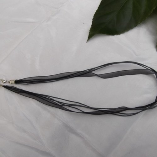 Collier corde noir ruban organza noir 43cm 