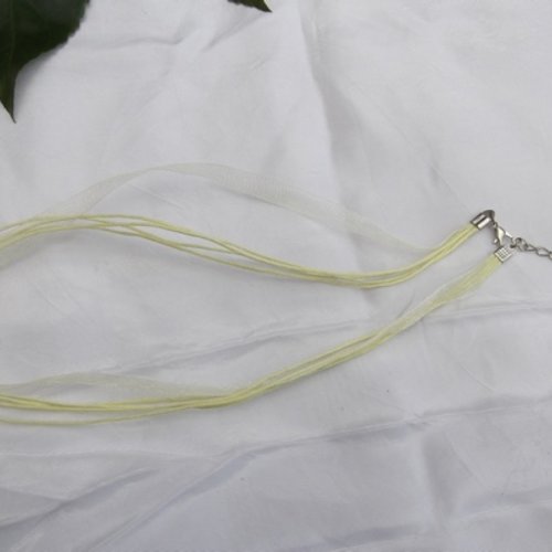 Collier corde jaune clair ruban organza jaune 43cm