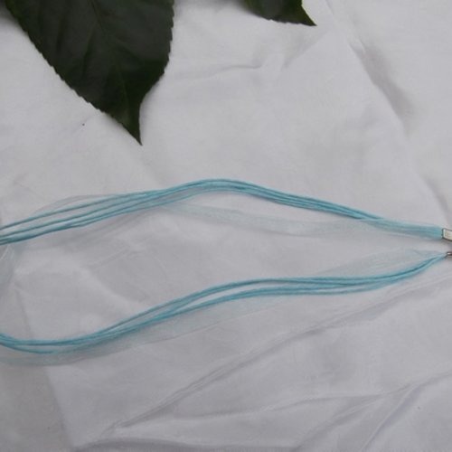  collier corde bleu ciel ruban organza bleu ciel 43cm
