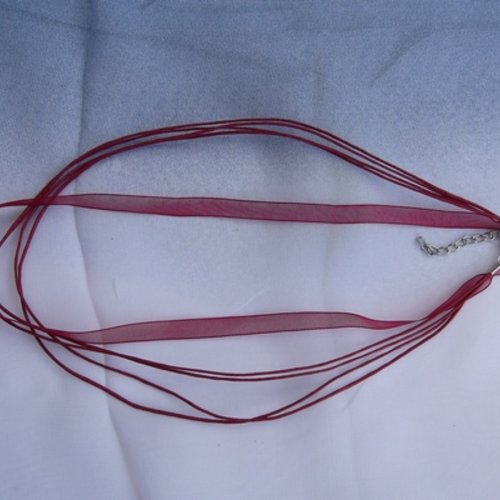 Collier corde bordeaux ruban organza bordeaux 43cm