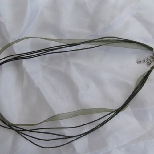  collier corde gris ruban organza gris 43cm 